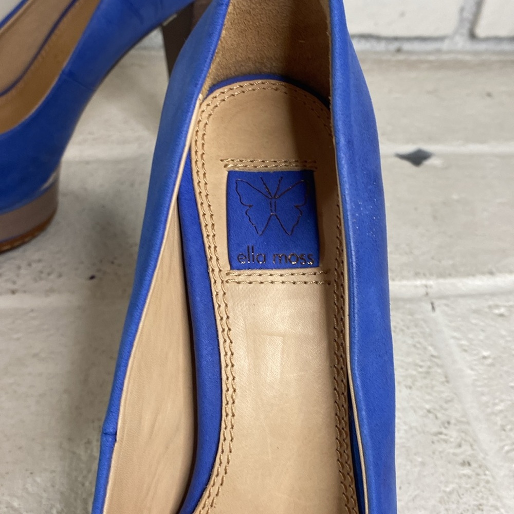 Ella Moss designer blue beige and brown high heel stiletto peep toe - Picture 2 of 6